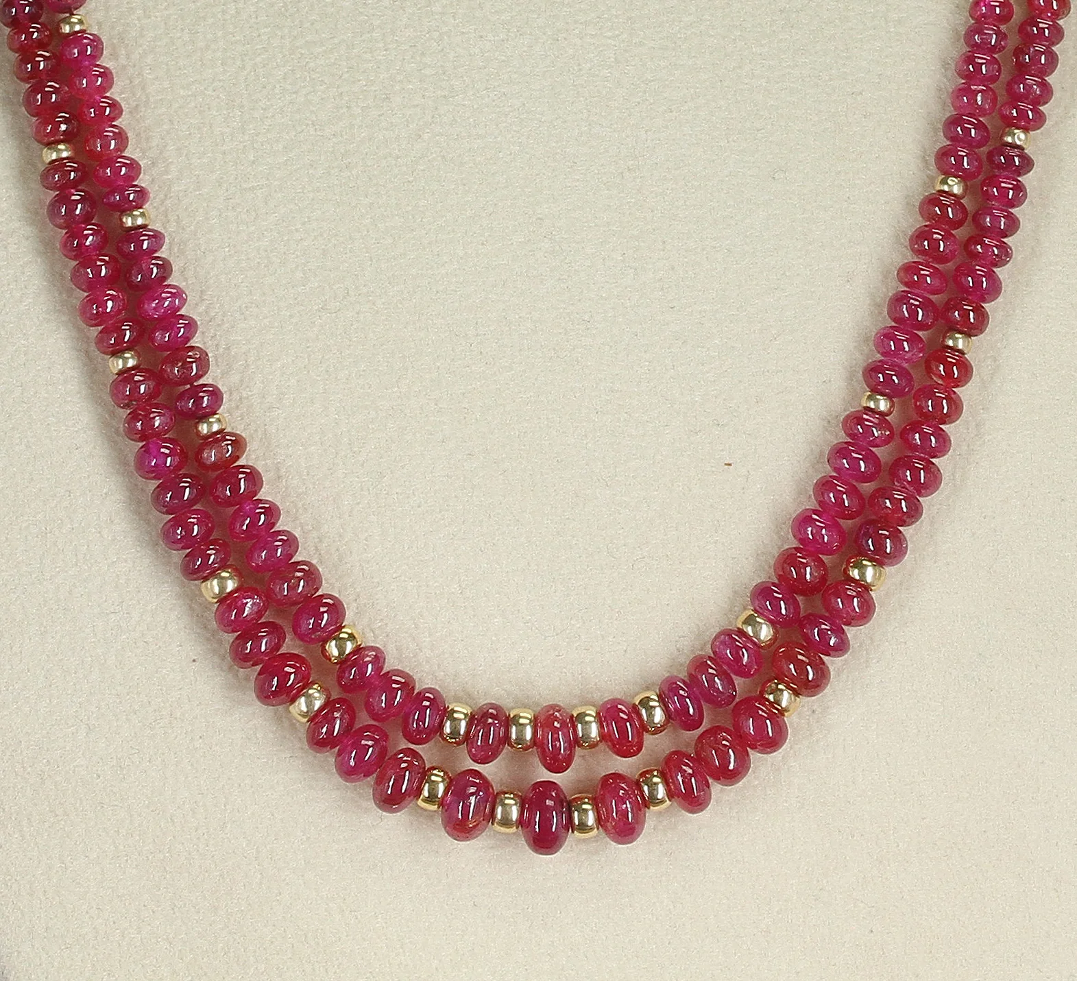Plain & Smooth Ruby Beads with 14K Gold Beads