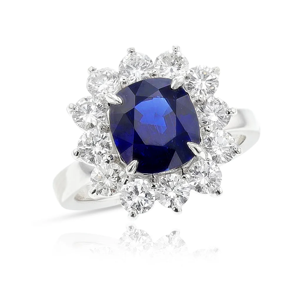 GIA Certified 2.70 ct. Unheated Burma Sapphire and Diamond Ring, Platinum