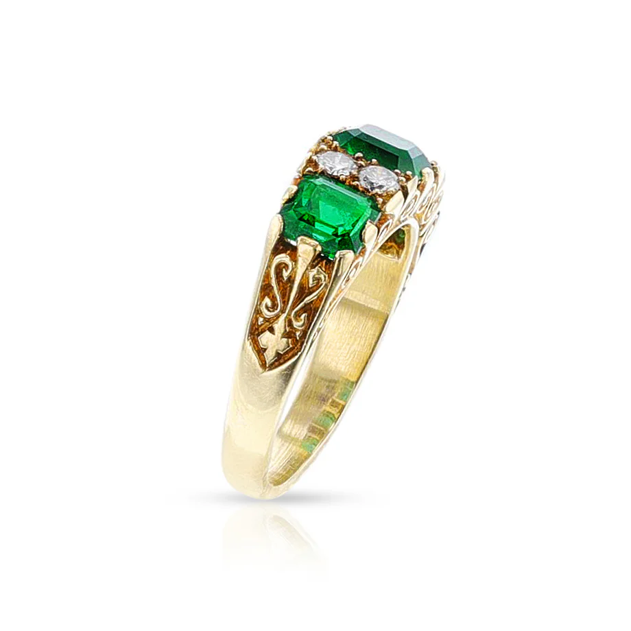 AGL Certified Colombian Emerald and Diamond Victorian Ring, 18k