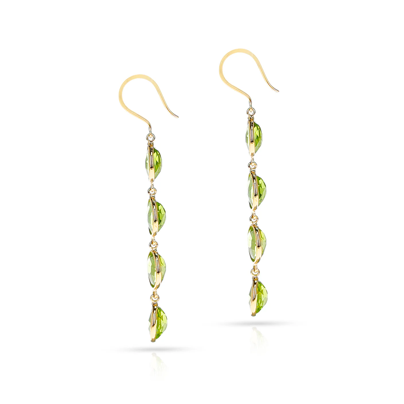 Four Oval Peridot Dangling Earrings, 18K