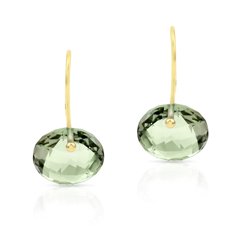 Amethyst Round Shape Dangling Earrings made in 18 Karat Yellow Gold.