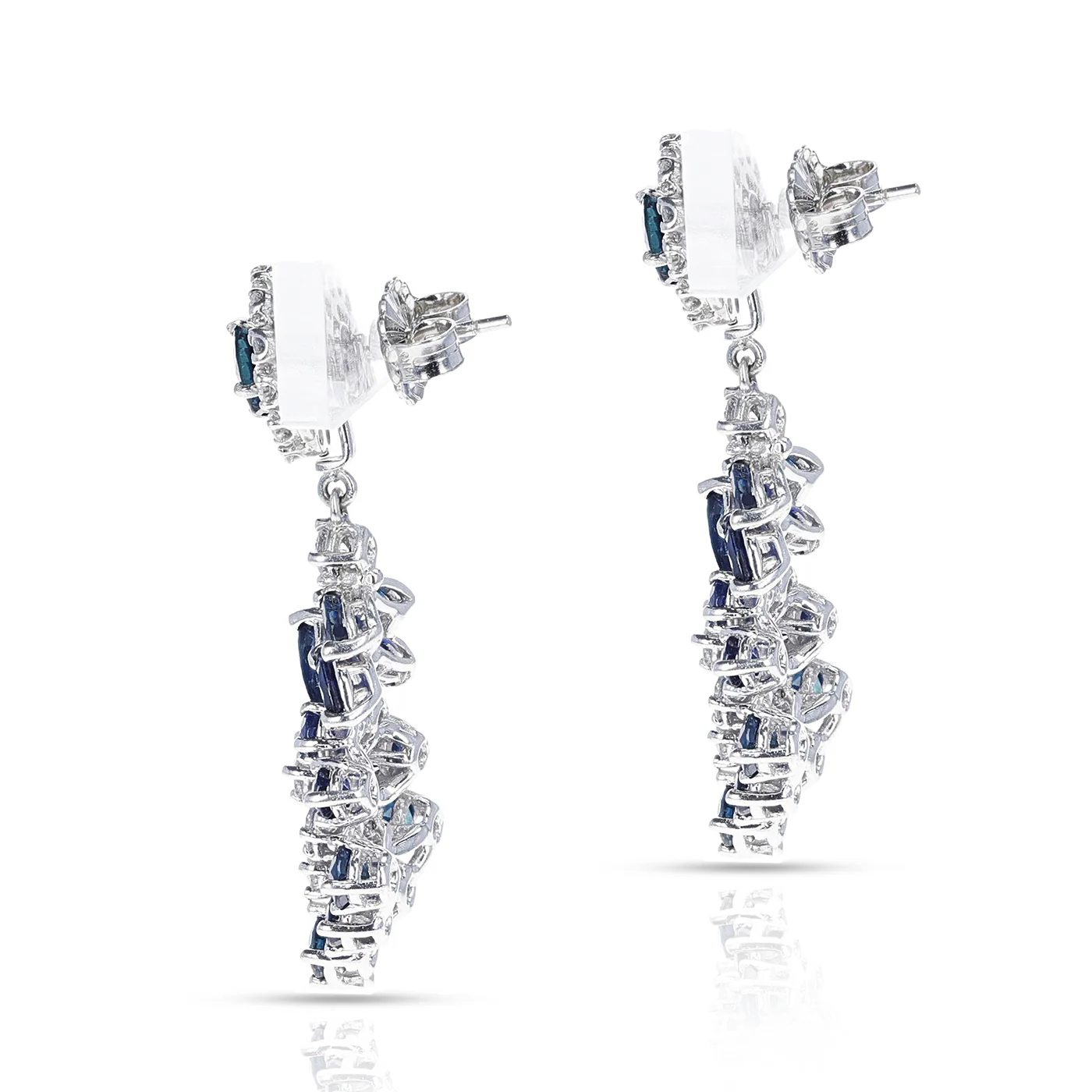 2 ct. Round Diamond and 3.50 ct. Round Sapphire Dangling Cocktail Earrings, 14K