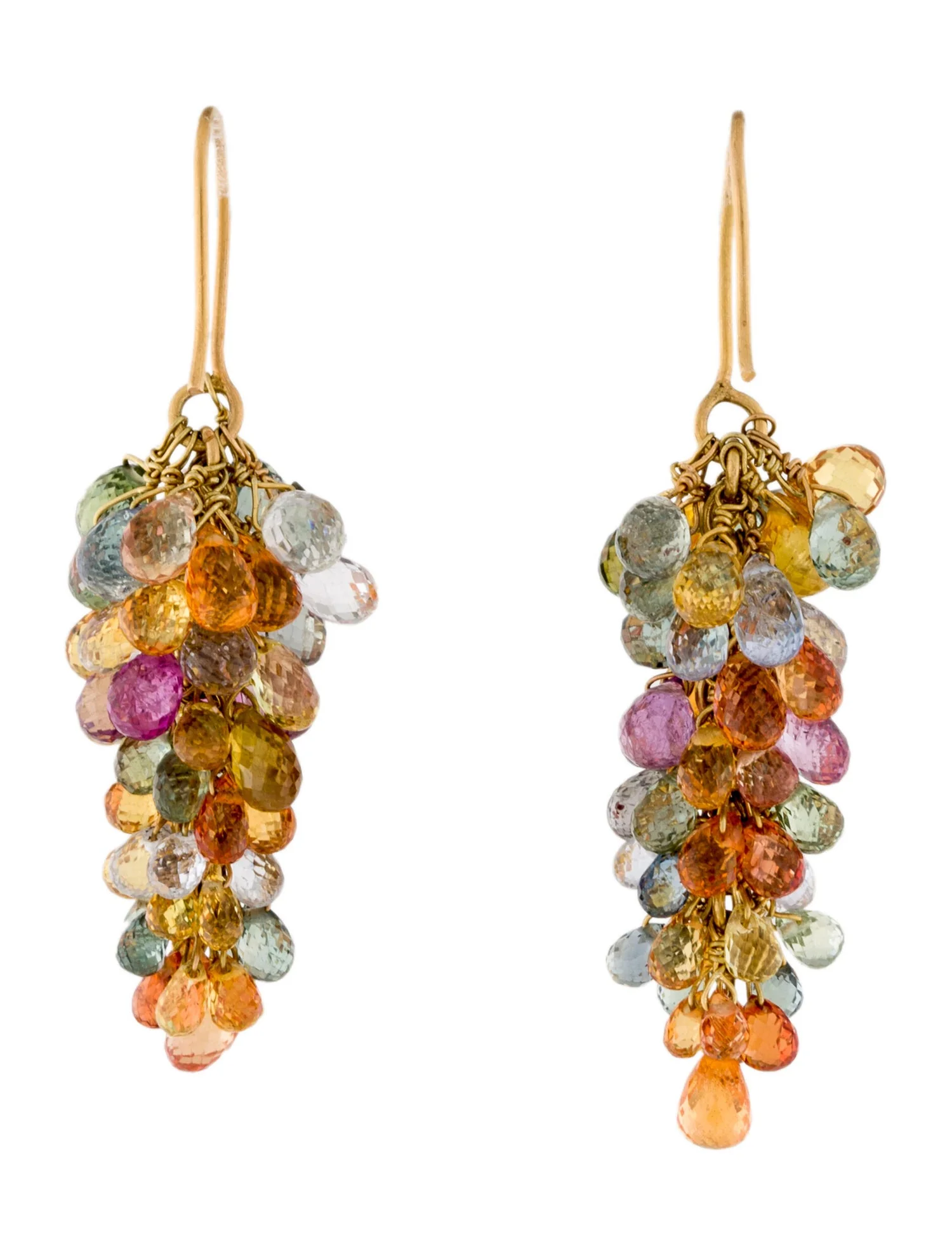 Multi-Sapphire Chandelier Earrings, 14K Gold