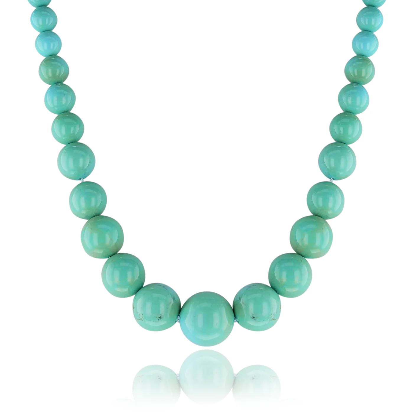 Natural Round Graduating Turquoise Smooth Beads, 14k