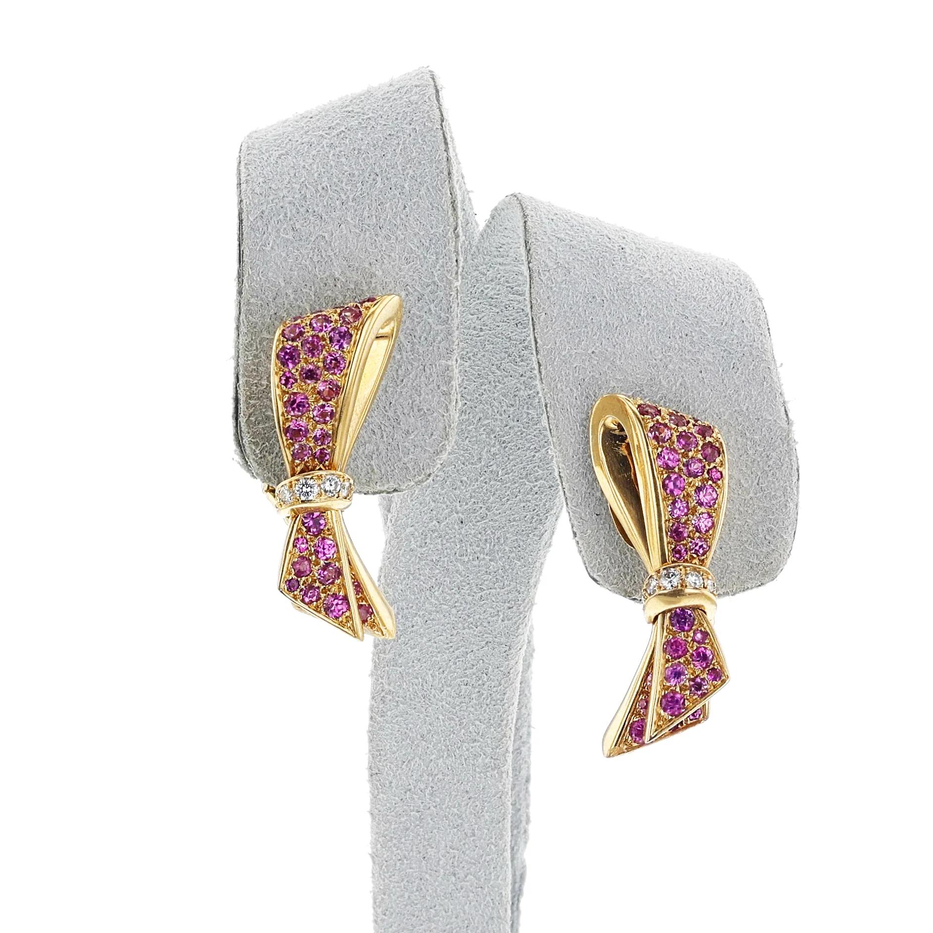 Van Cleef & Arpels Bow Earclips with Pink Sapphires and Diamonds, 18k