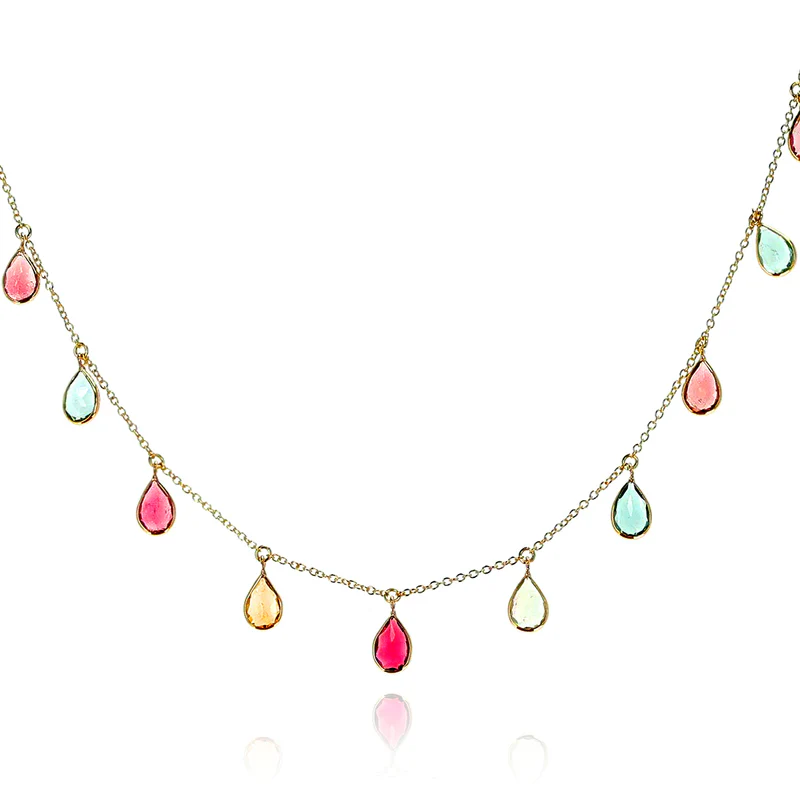 Pear Shape Gemstone with Drops, 18k