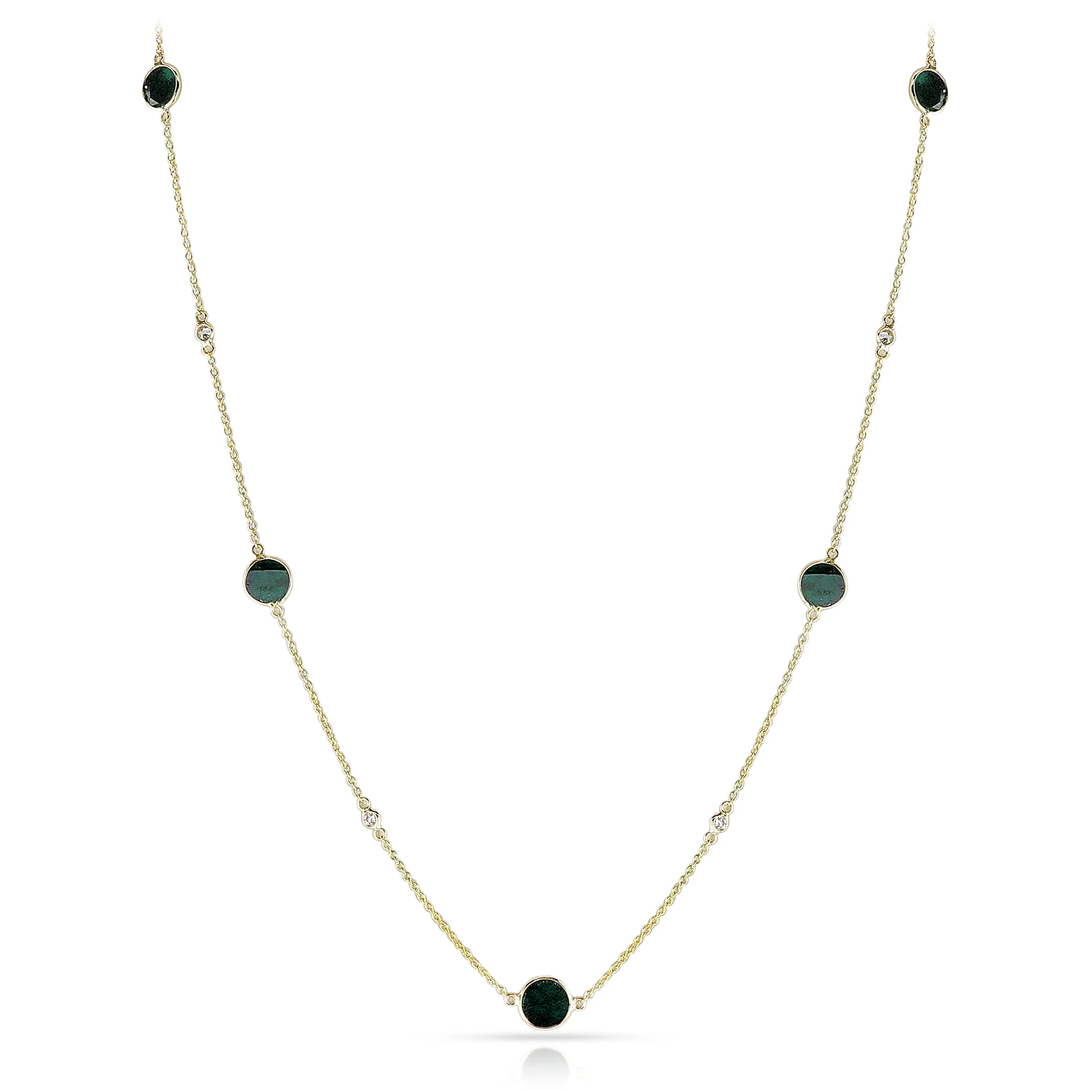 Blue Diamond Slice with Diamond Rose Cut Necklace, 14k