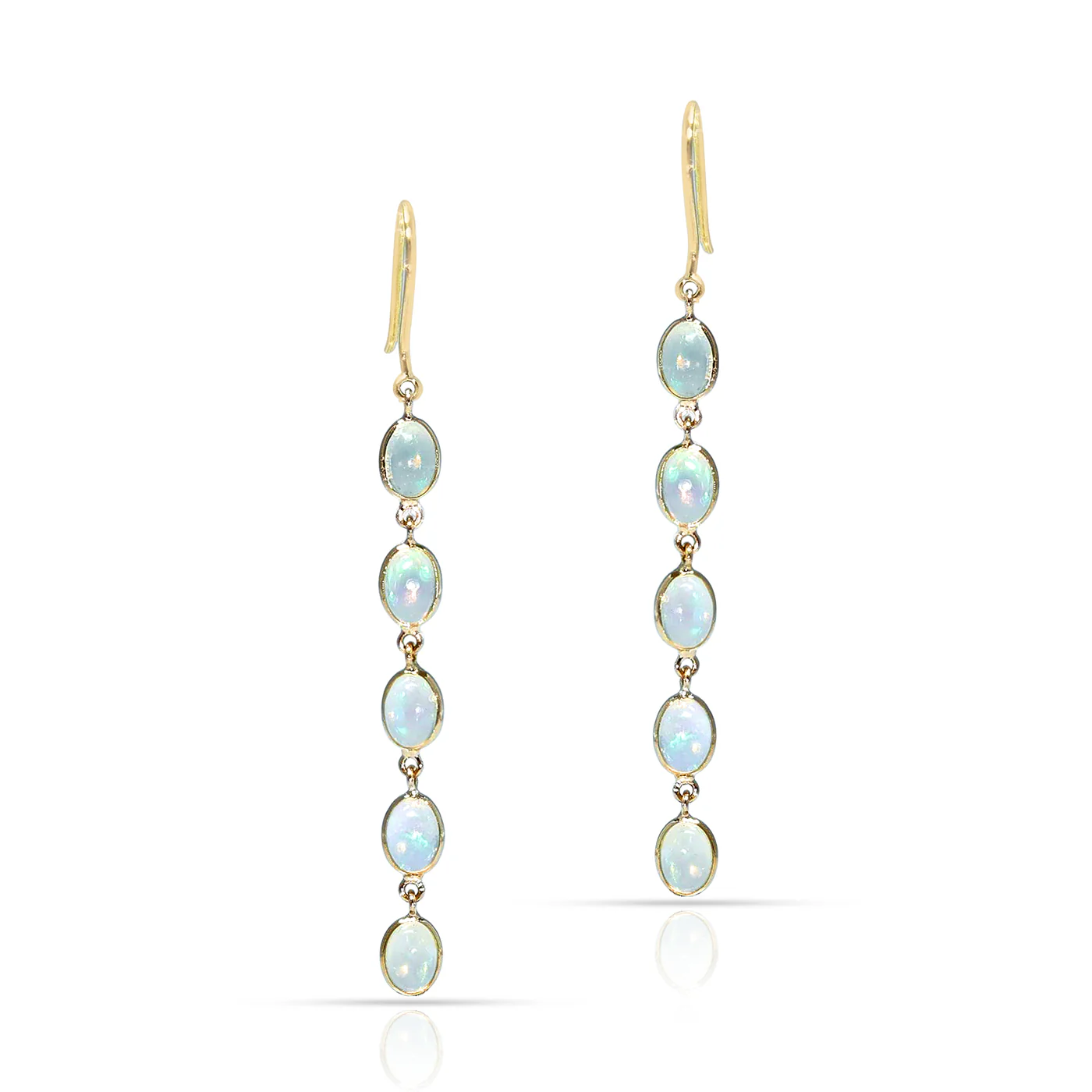 Oval Shape Opal Dangling Earrings made in 18 Karat Yellow Gold