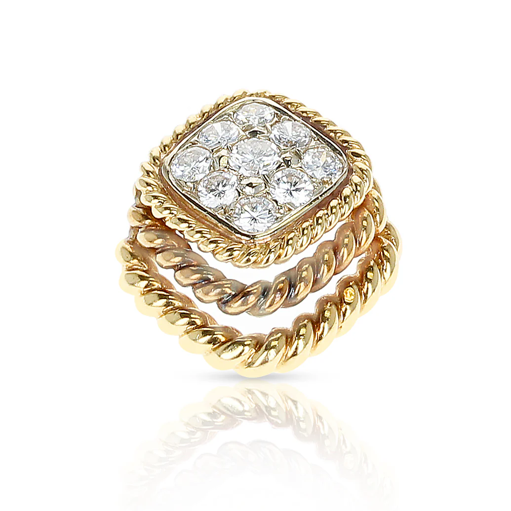 French Van Cleef & Arpels Diamond and Twisted Gold Pendant, 18 Karat Yellow Gold