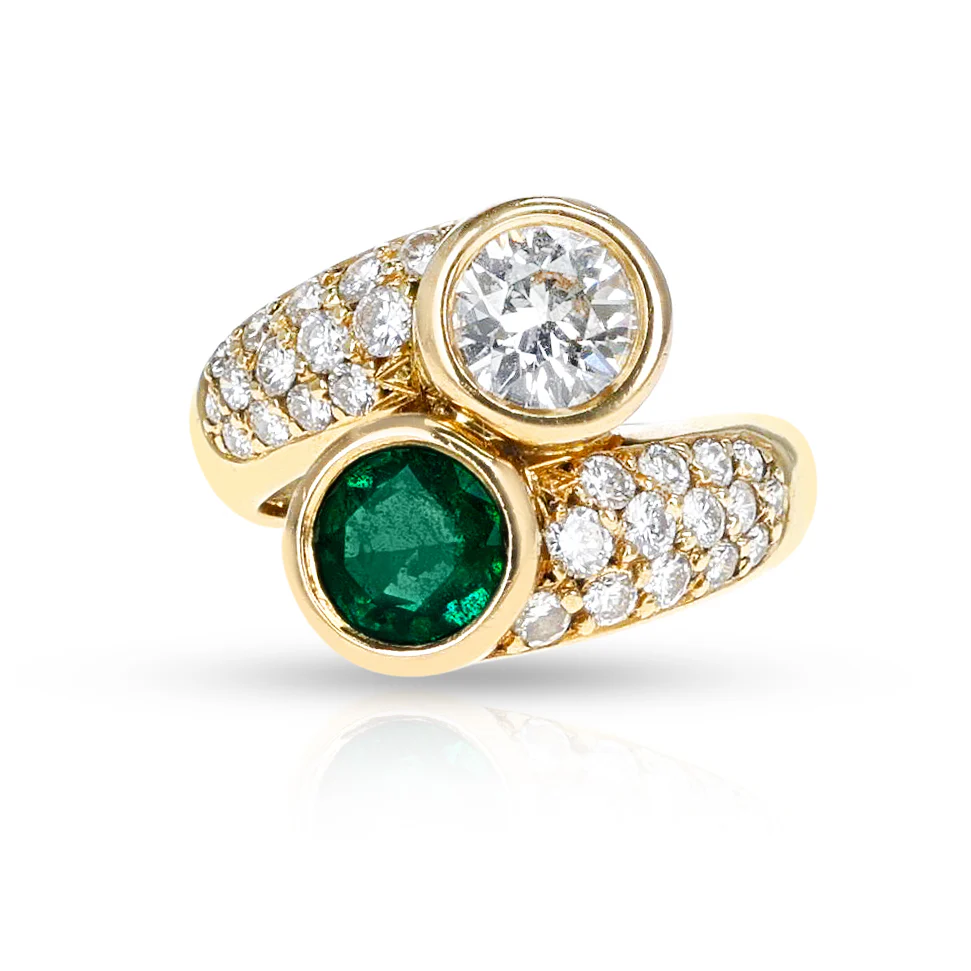 Emerald and Diamond Toi et Moi Ring, 18k