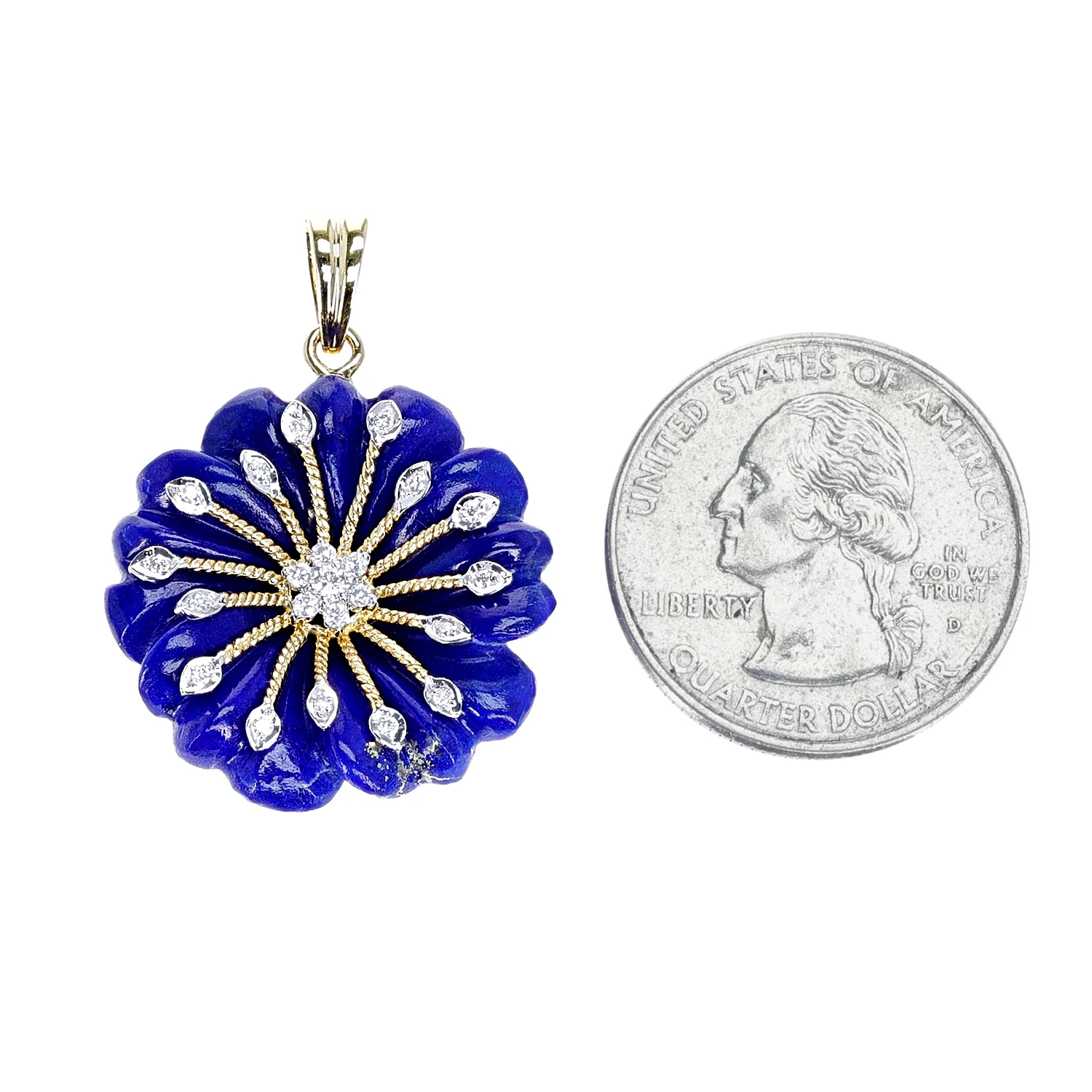 Carved Lapis and Diamond Pendant, 14K