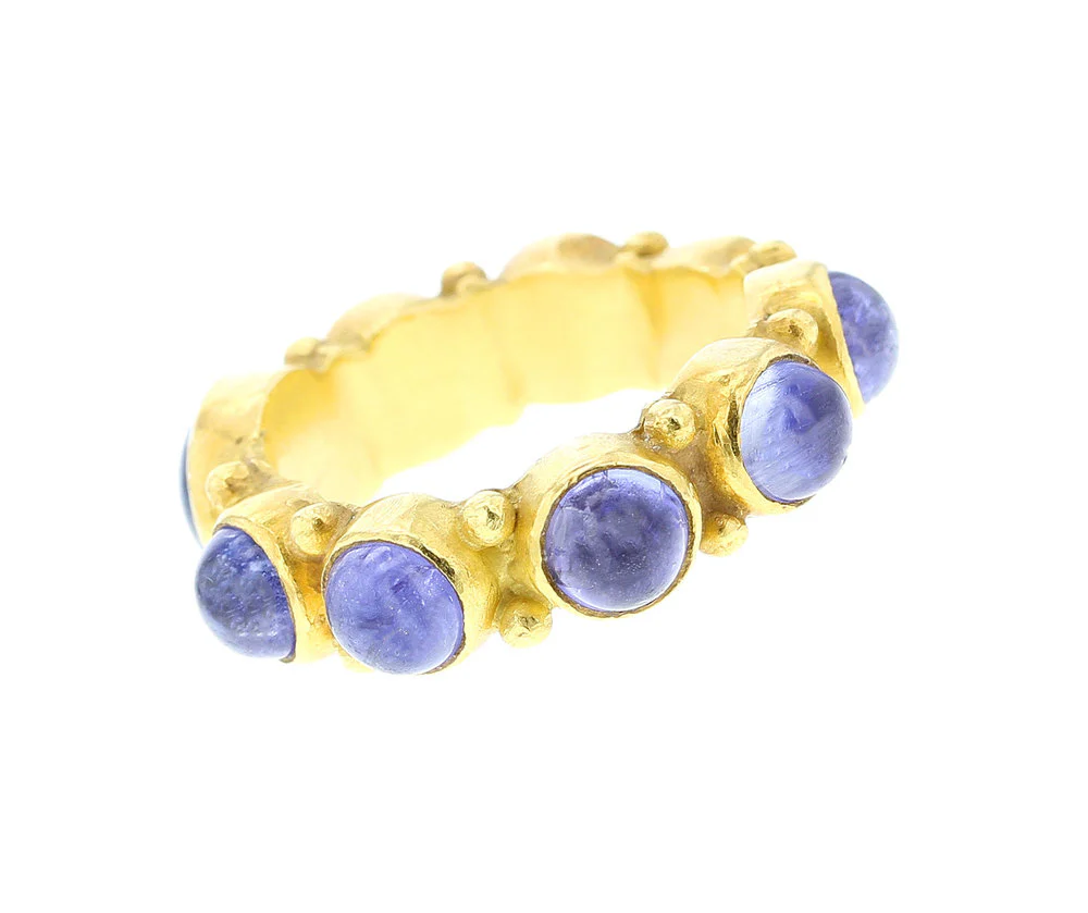 Blue Sapphire Cabochon Eternity Ring, 18K Yellow Gold