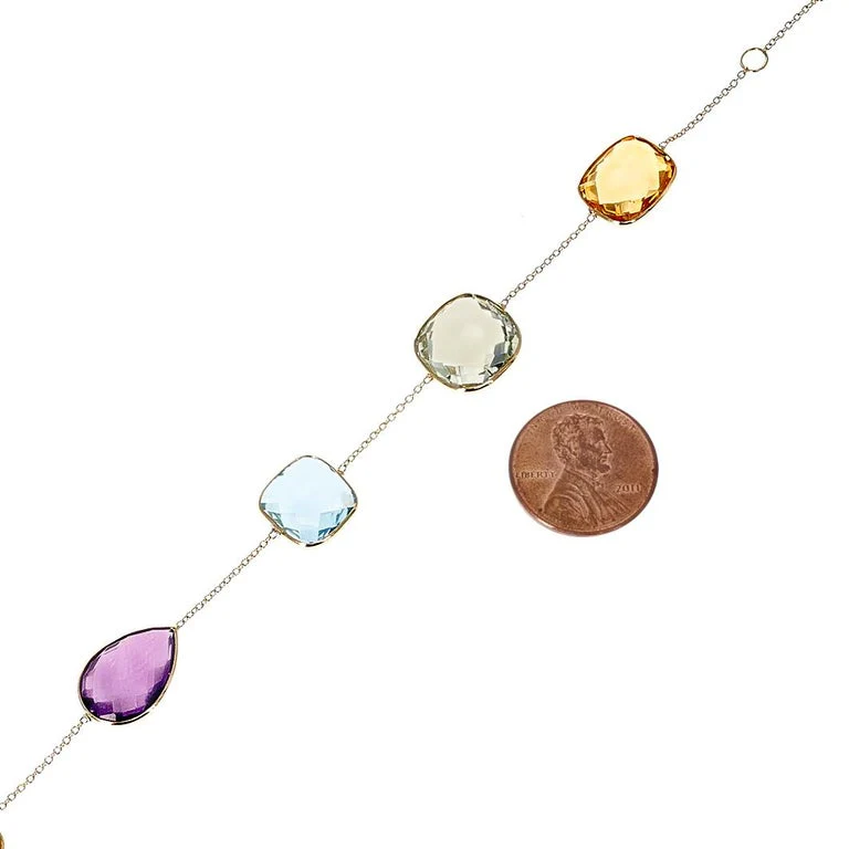 Mixed-Cut Multi Semi-Precious Gemstone 18k Yellow Gold Bracelet