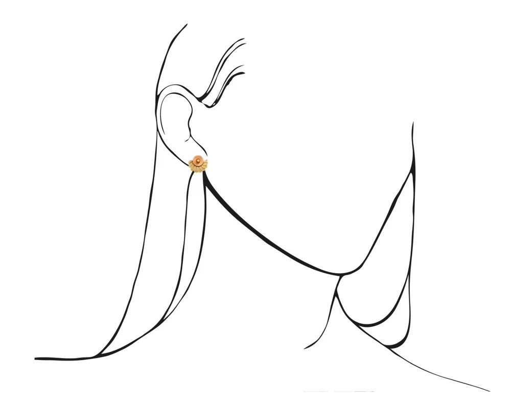 Two Tone Retro Fan-Style Earrings, 14K Rose & Yellow Gold