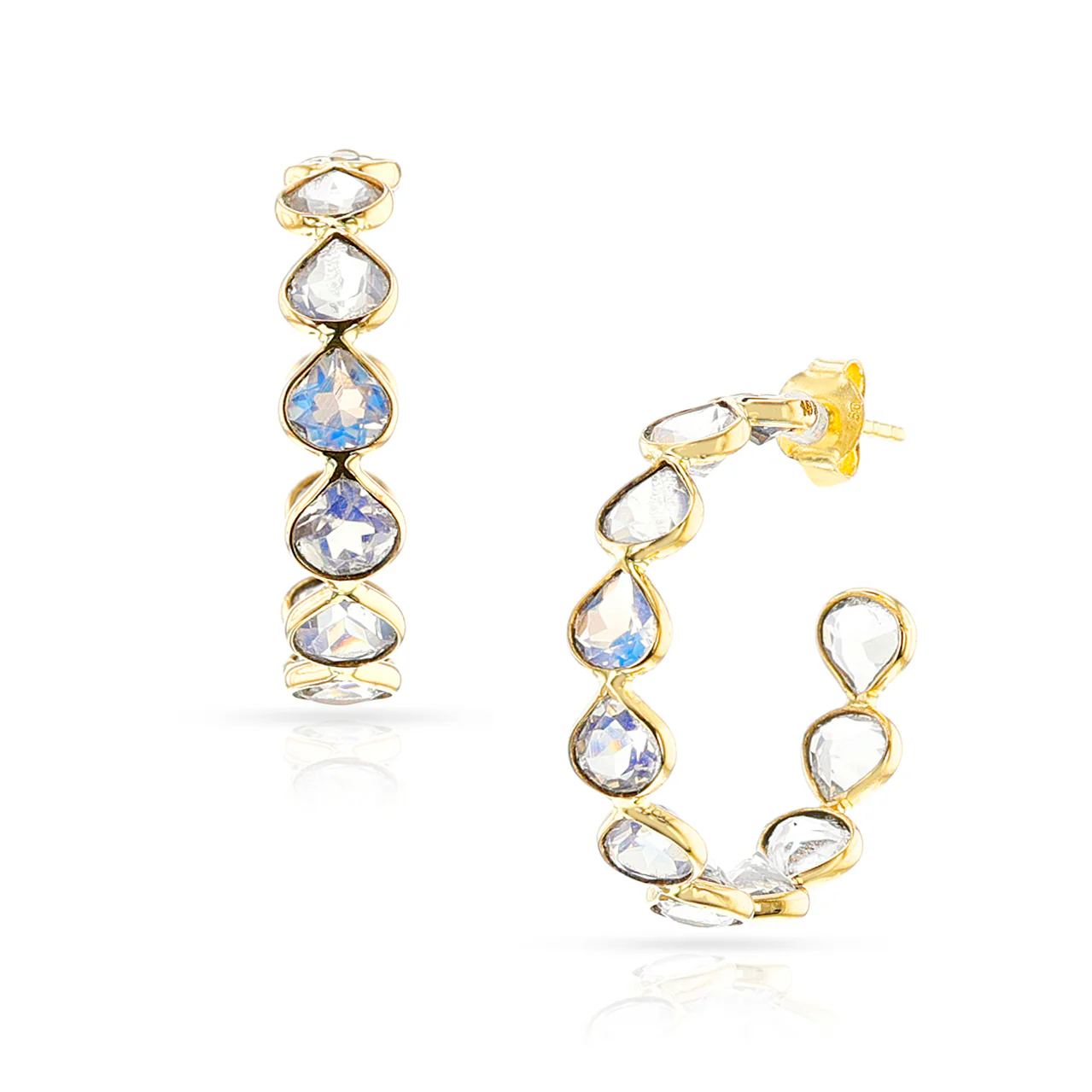 Rainbow Moonstone Hoop Earrings, 18k