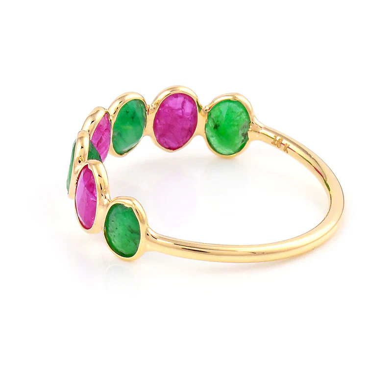 Seven Blue Sapphire Oval Shape Ring Band, 18k Yellow Gold