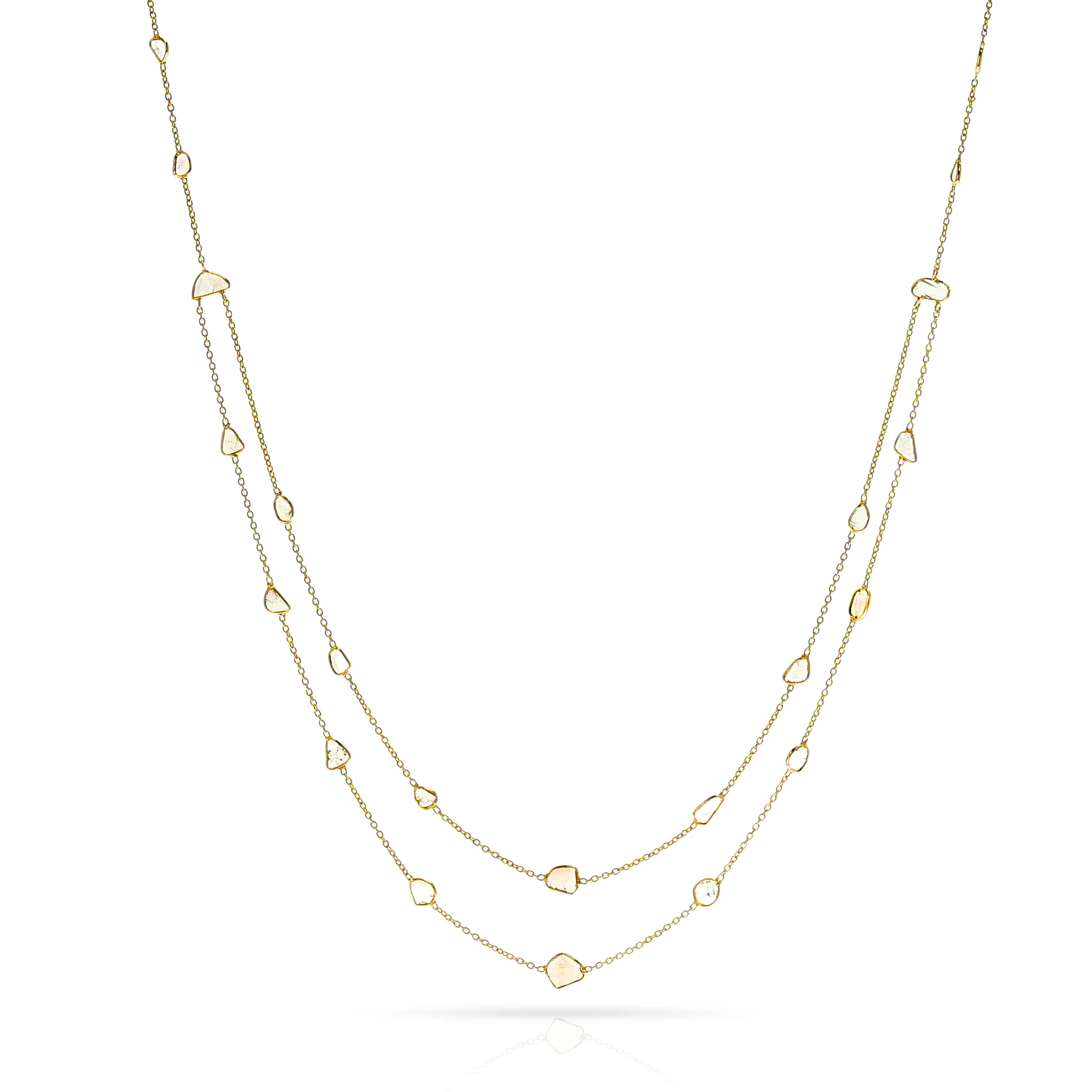 Double Line Diamond Slices Necklace, 18K