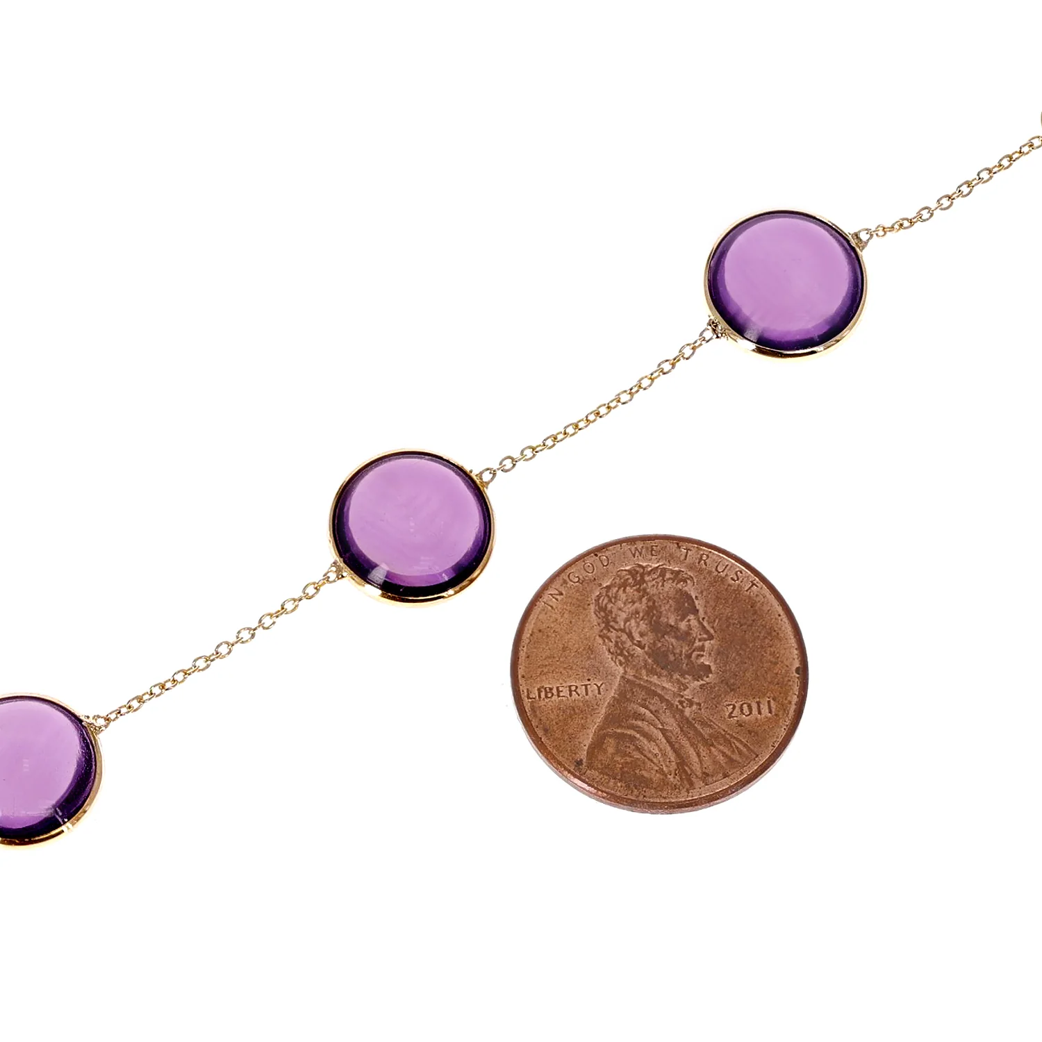 Genuine Round Amethyst 18k Yellow Gold Bracelet