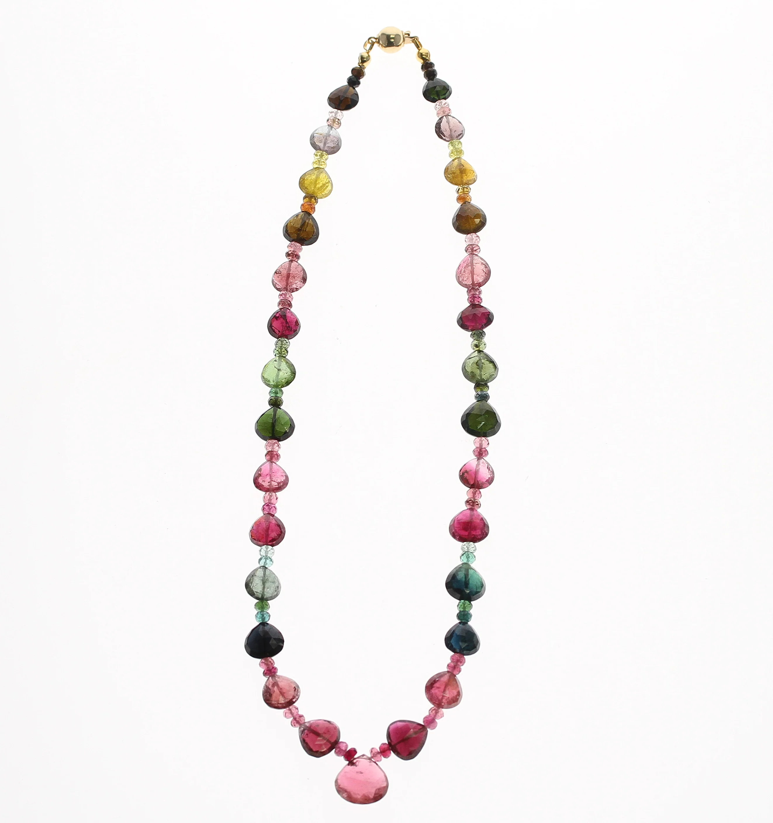 Tourmaline Faceted Drops with Beads Necklace, Gold Plated Clasp