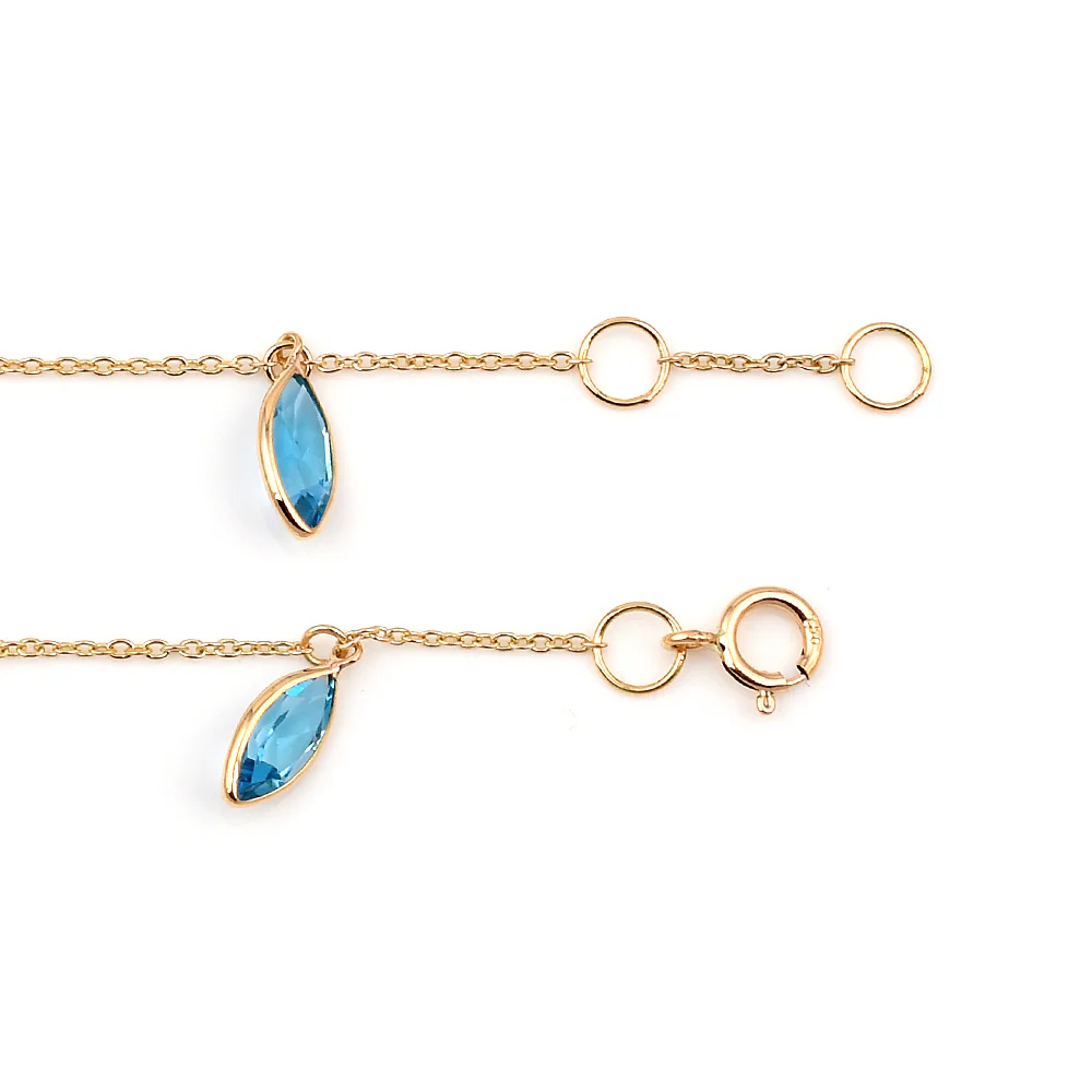 Marquise Genuine Blue Topaz, 18k Yellow Gold Adjustable Bracelet