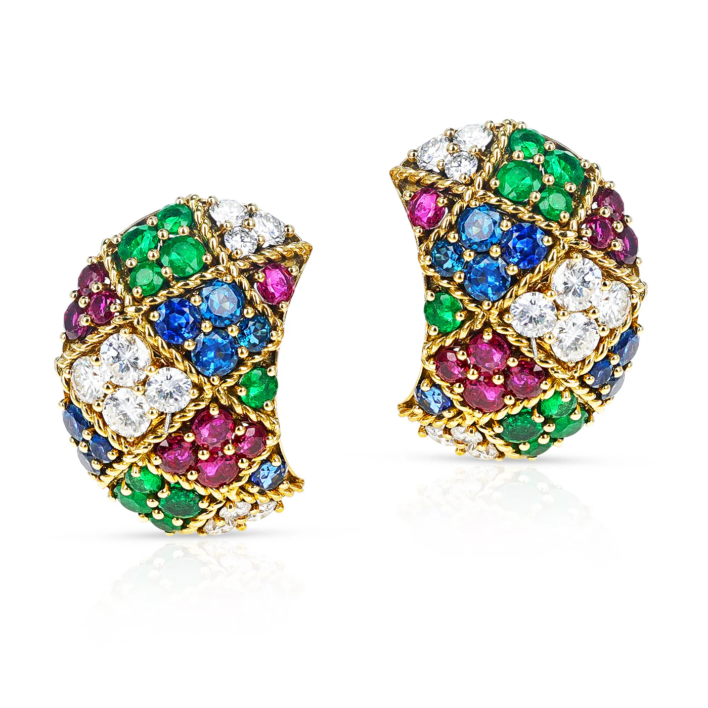 Fred Paris Ruby, Emerald, Sapphire and Diamond Bangle, 18k