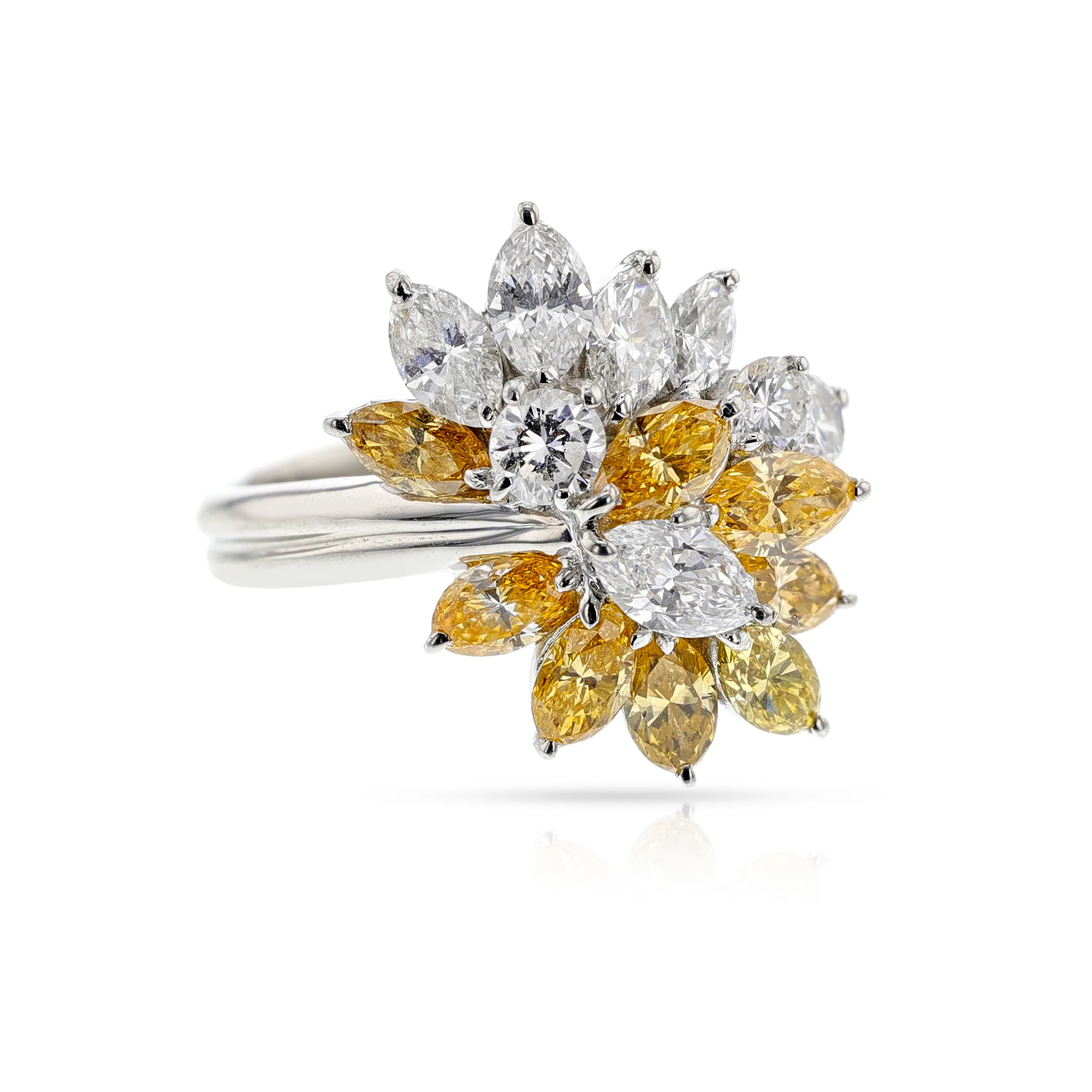 White Diamond and Yellow Diamond Ring, Platinum