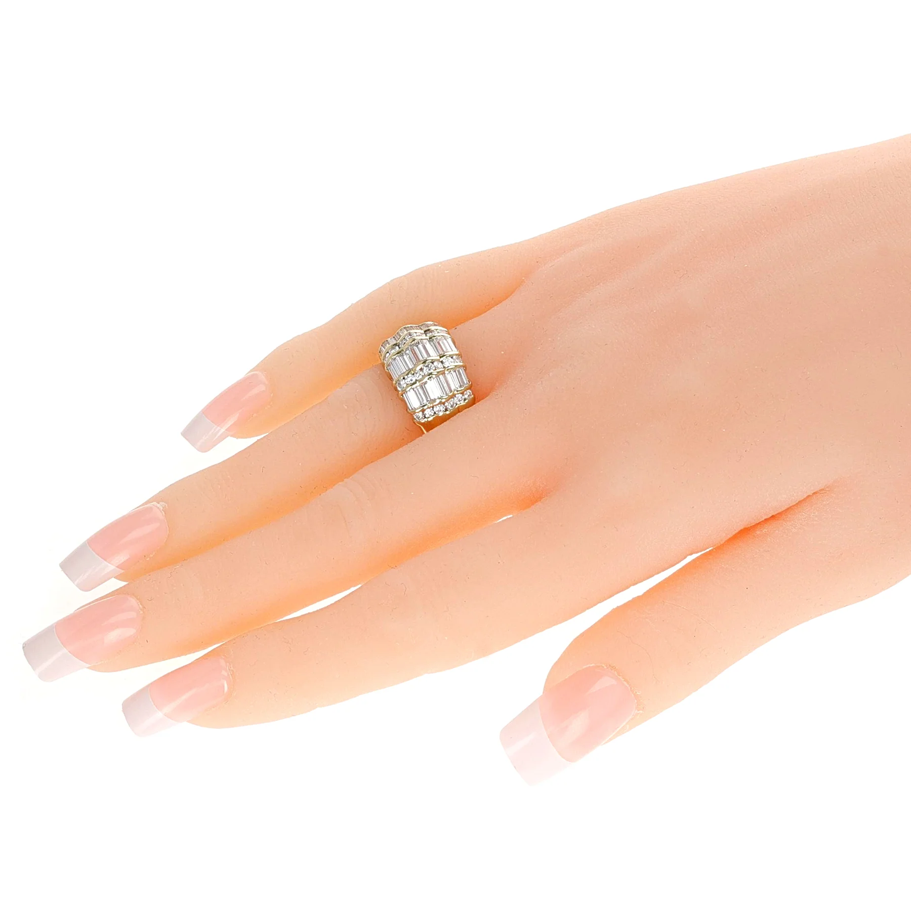 3 ctw. Diamond Baguette and Round Diamond Bombe Cocktail Ring