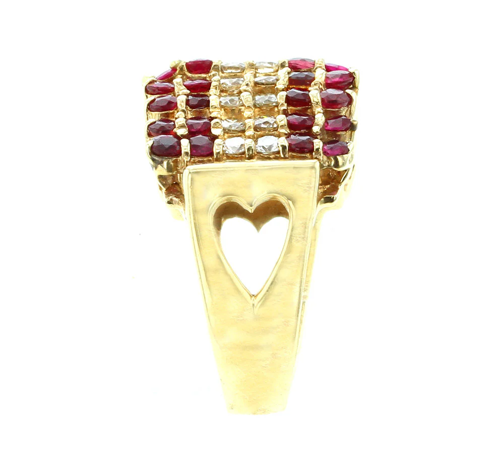 Triangular Ruby and Diamond 14K Yellow Gold Ring