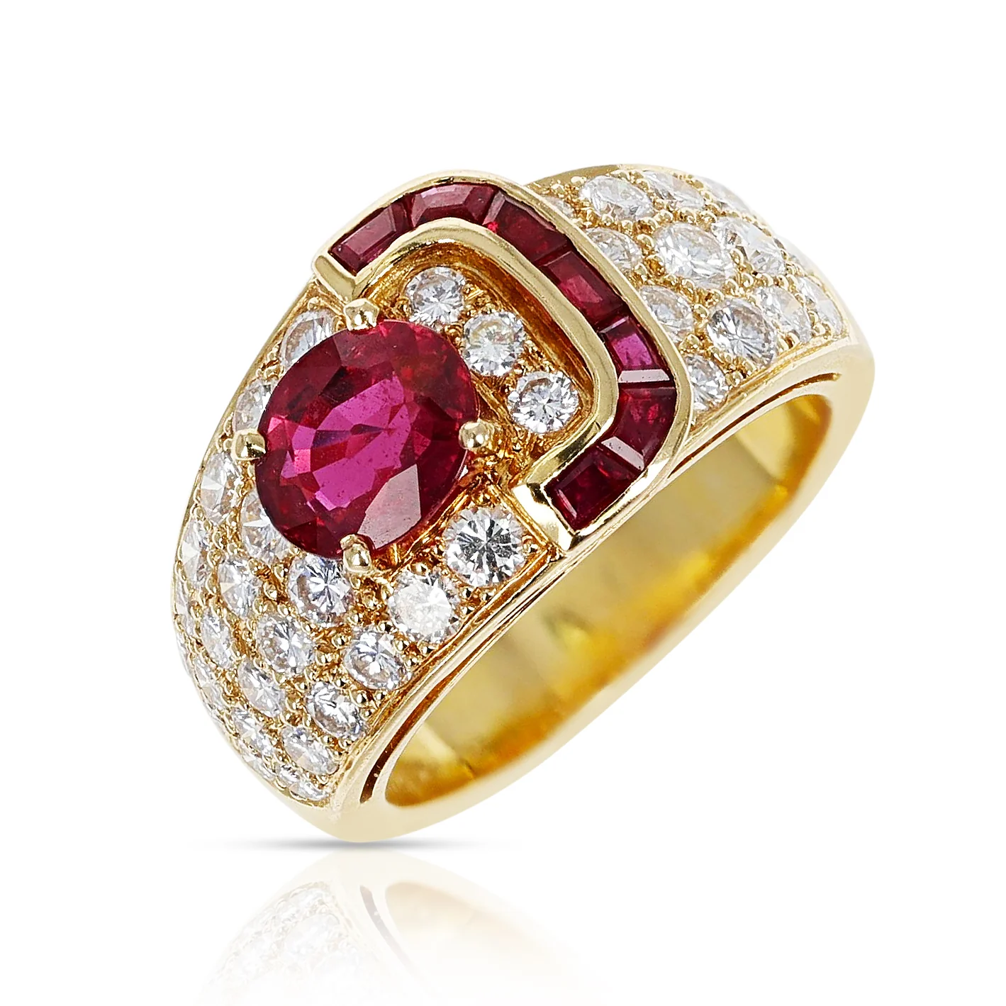 Van Cleef & Arpels Oval Ruby and Diamond Ring with Invisibly Set Rubies, 18k