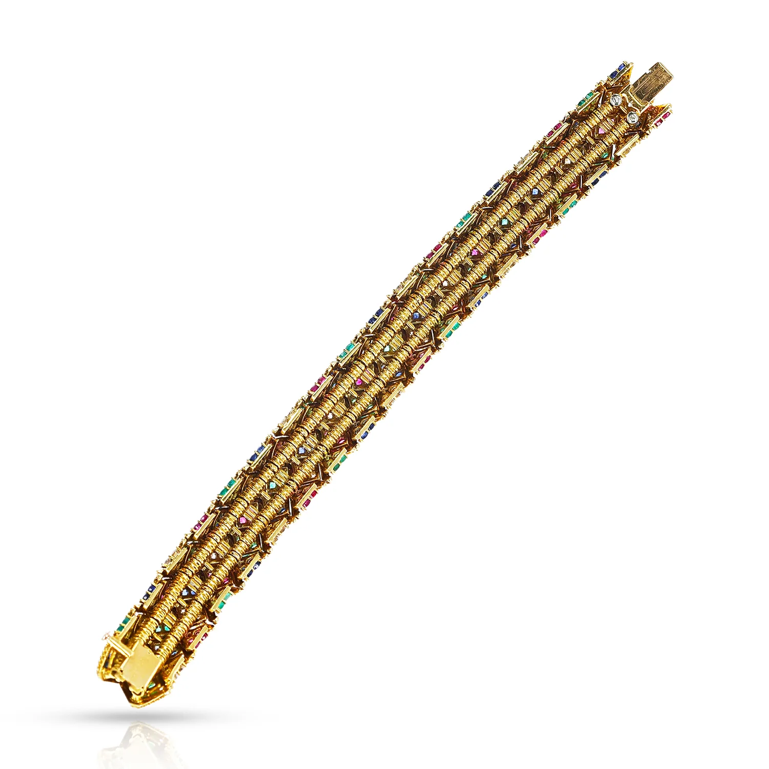 Fred Paris Ruby, Emerald, Sapphire and Diamond Bangle, 18k