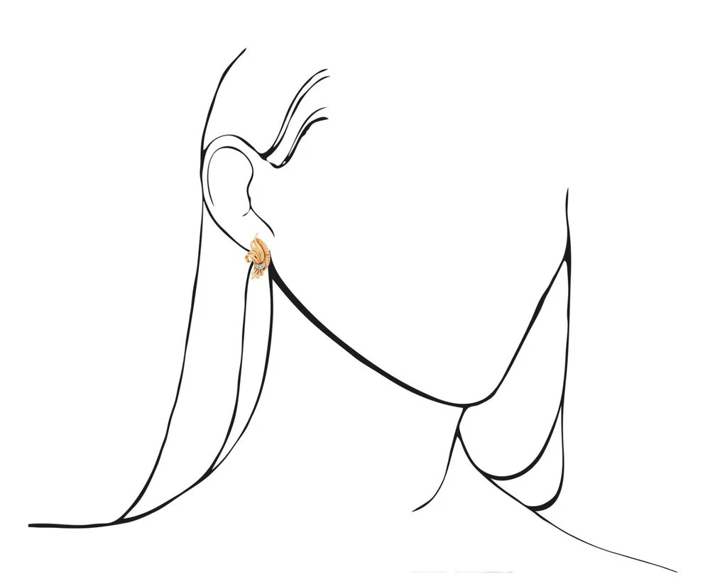 Curved Scroll Earrings with Diamonds, 14K White & Yellow Gold