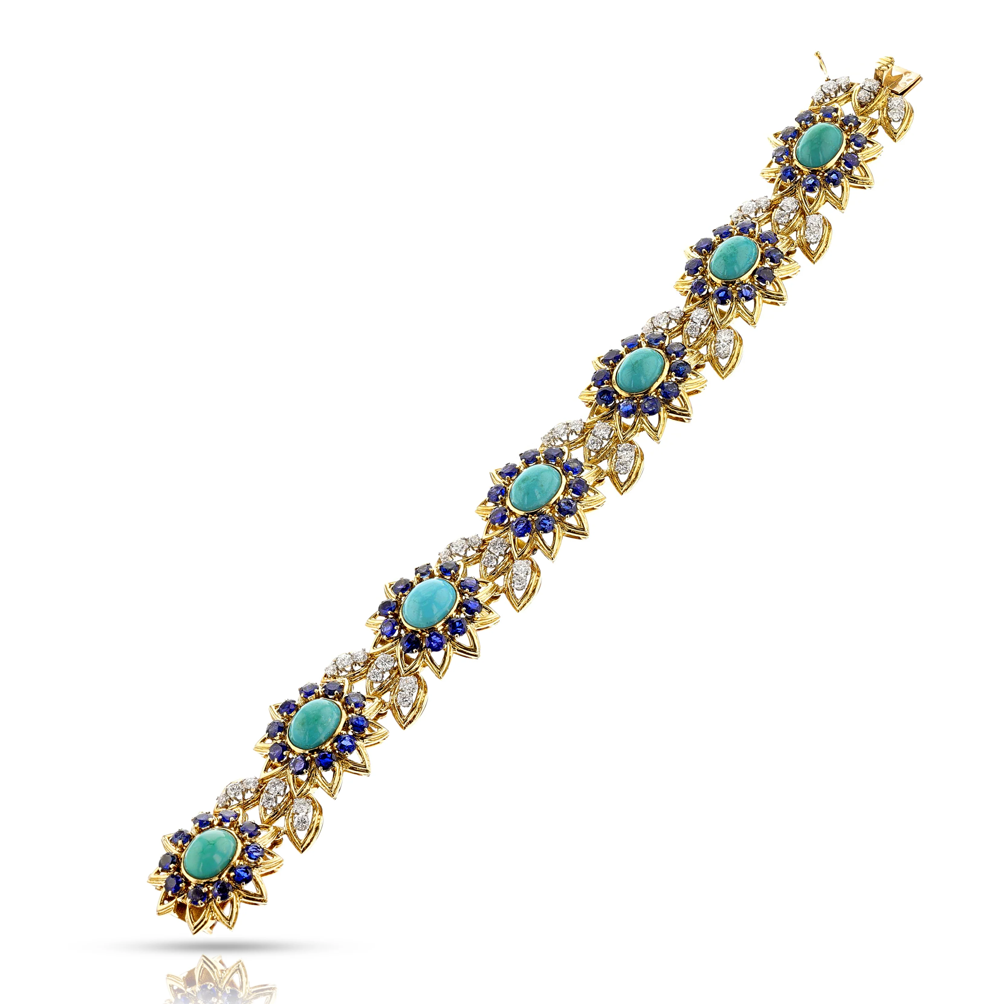 Péry et Fils French Turquoise and Sapphire Bracelet, 18k