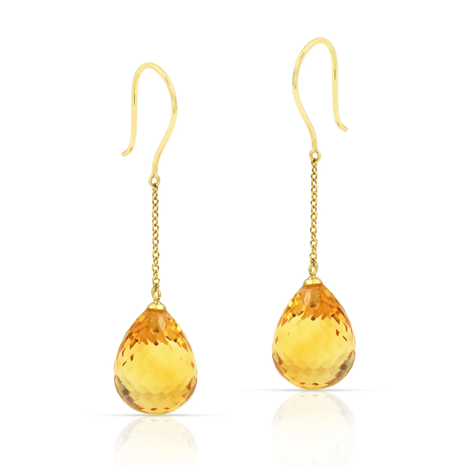Citrine Pear Shape Dangling Earrings made in 18 Karat Yellow Gold.