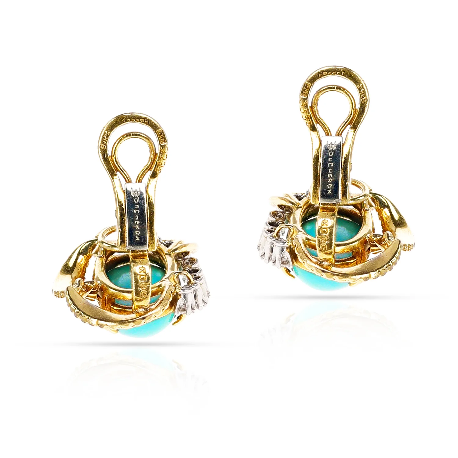 Boucheron Turquoise Cabochon and Diamond Earrings, 18k