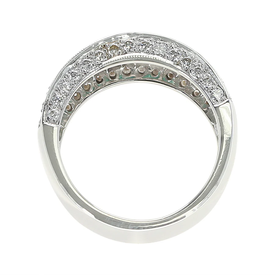 Channel Invisibly Set Square Emeralds with Round Diamonds Half-Eternity Band Ring