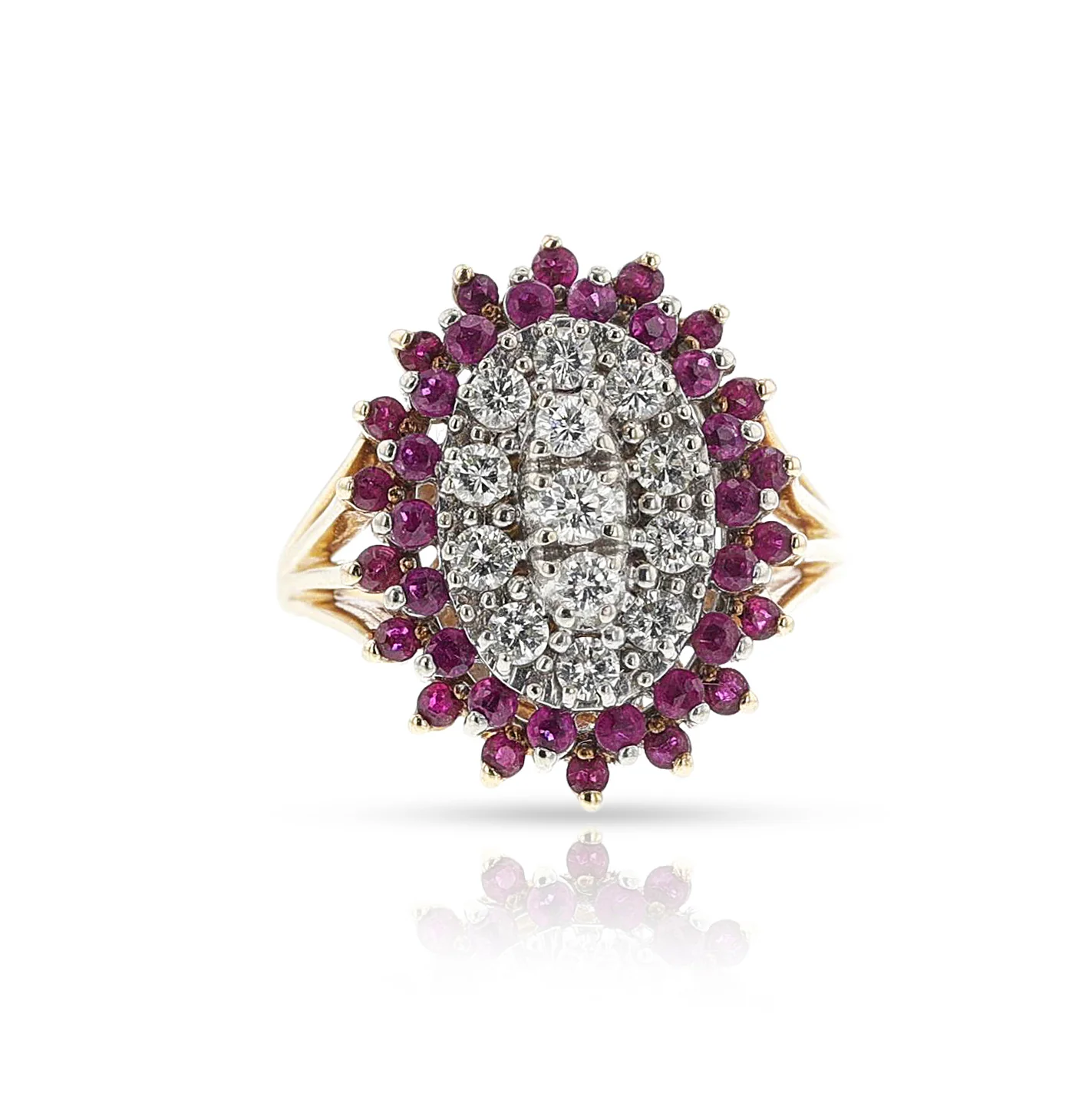 Ruby and Diamond Oval Cluster Ring, 14k