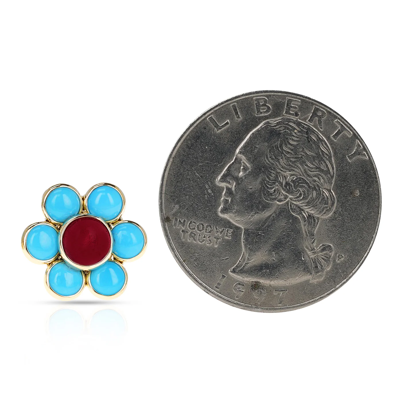 Turquoise and Tourmaline Floral Earrings, 18k Yellow Gold