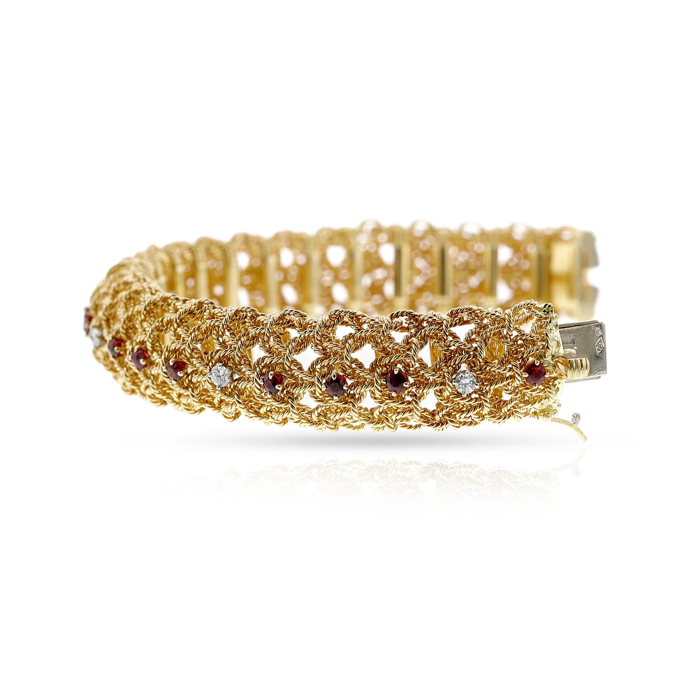 Georges L’Enfant Ruby and Diamond Rope-Work Bracelet, 18k