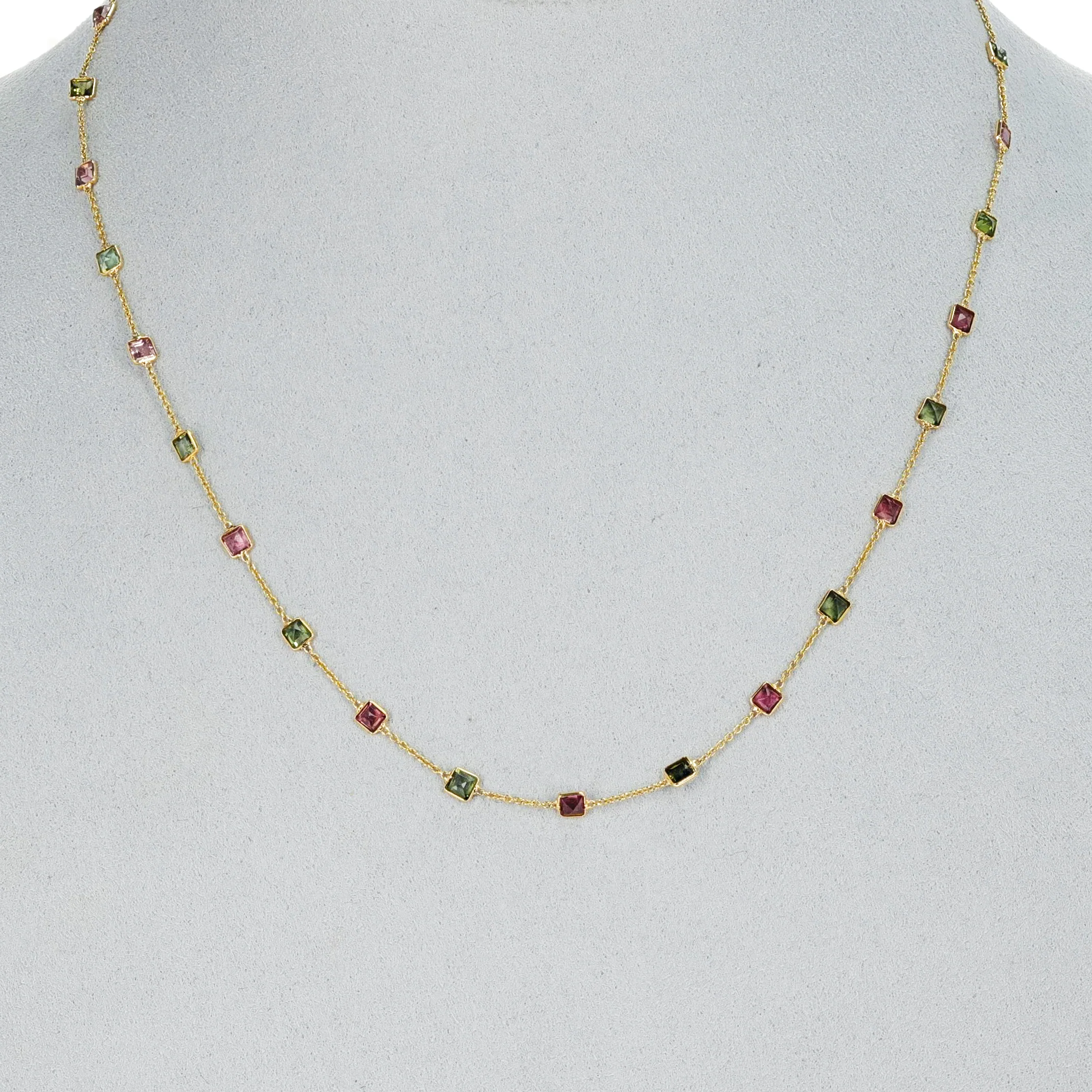Square Cut Multi-Tourmaline Necklace, 18K