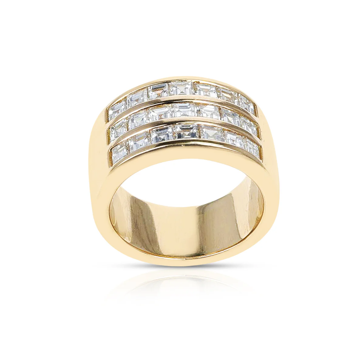 Three Row Diamond Band, 18K Yellow Gold