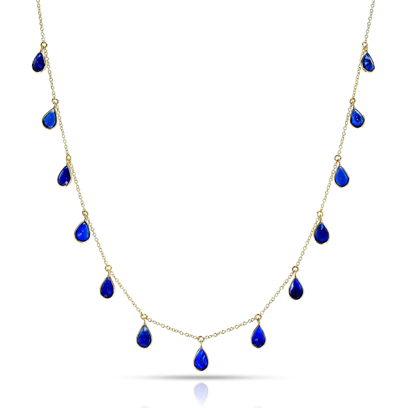 Pear Shape Gemstone with Drops, 18k