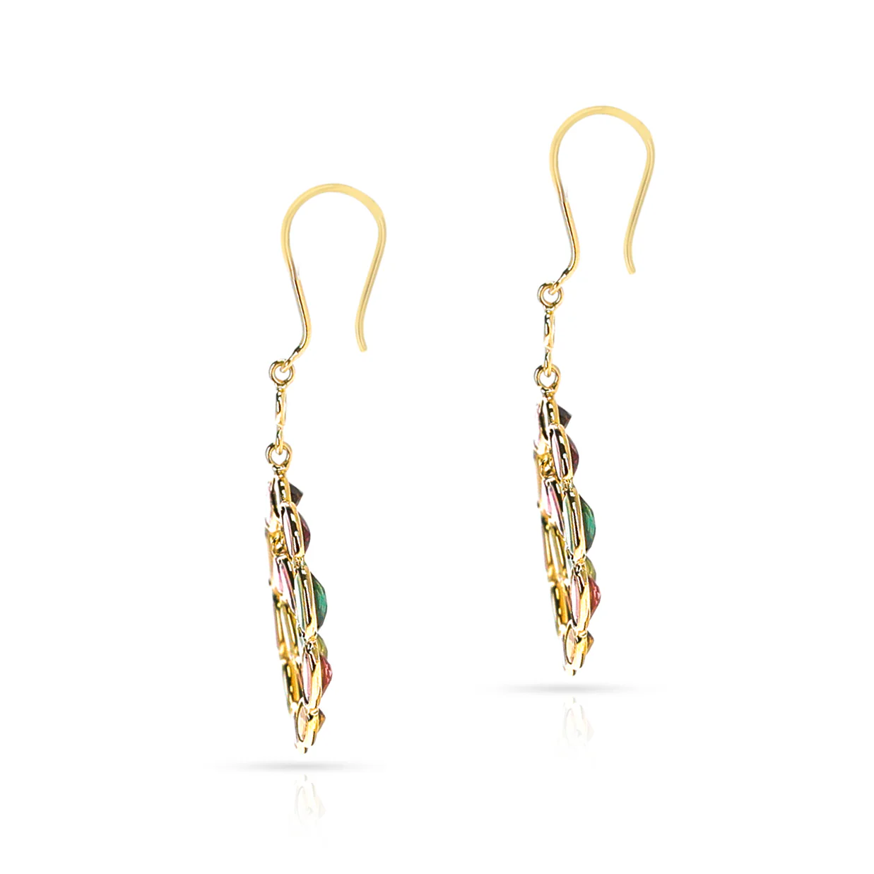 Double Circle Multi-Tourmaline and Diamond Rose Cut Earring, 18K