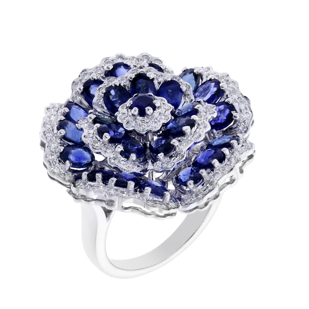 Floral Blue Sapphire and Diamond Ring
