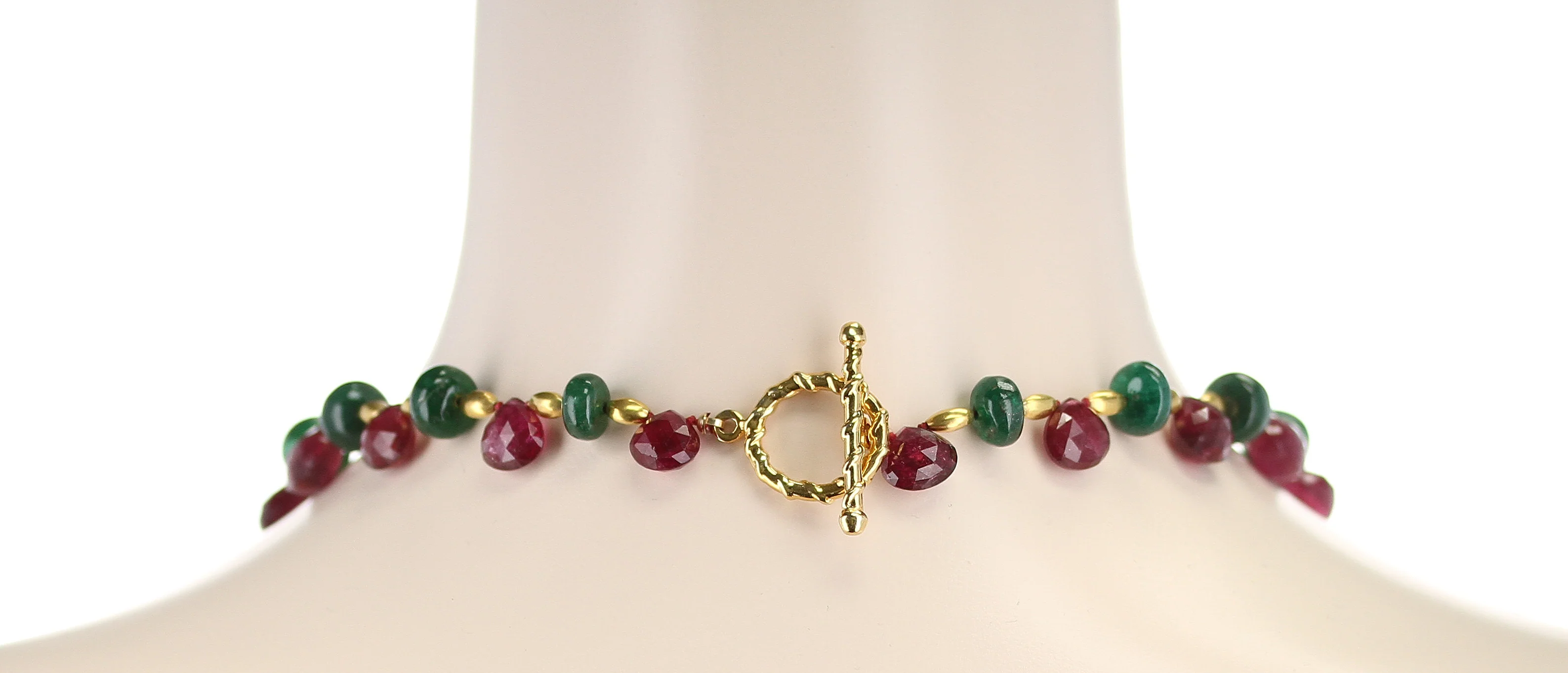Genuine and Natural Tourmaline Drops with Emerald and Gold Beads Royal Necklace