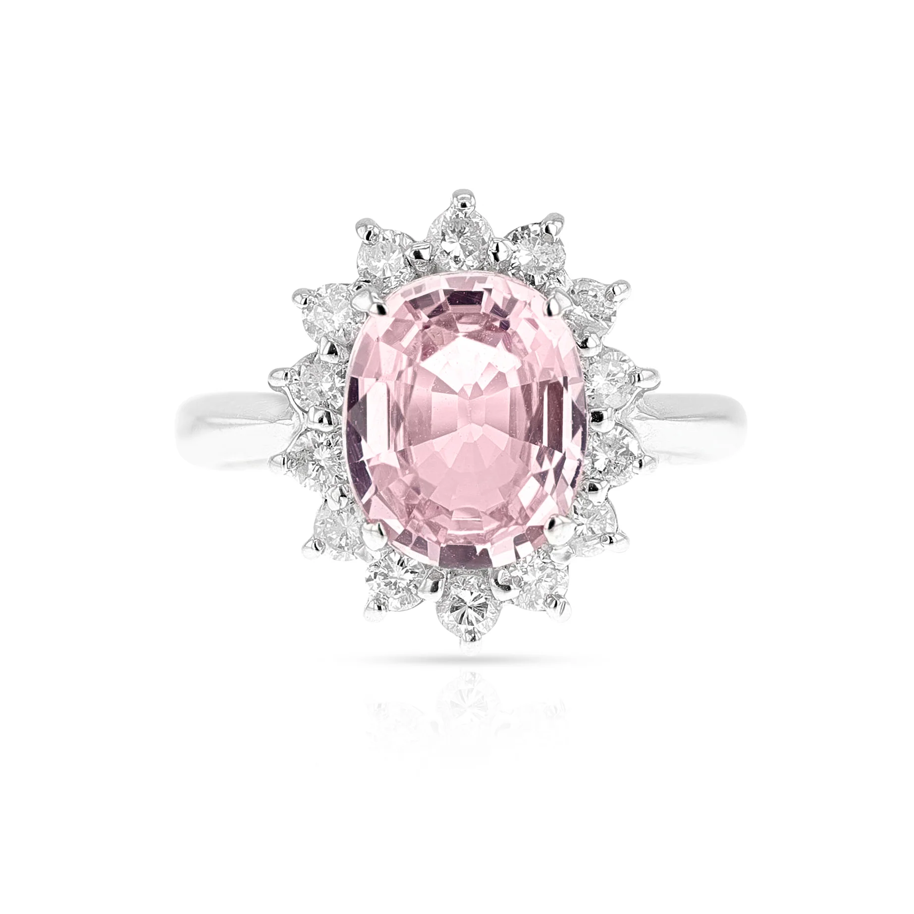 GIA Certified 2.53 Carat Natural (Unheated) Oval-Shaped Pink Sapphire and Diamond Ring, PT