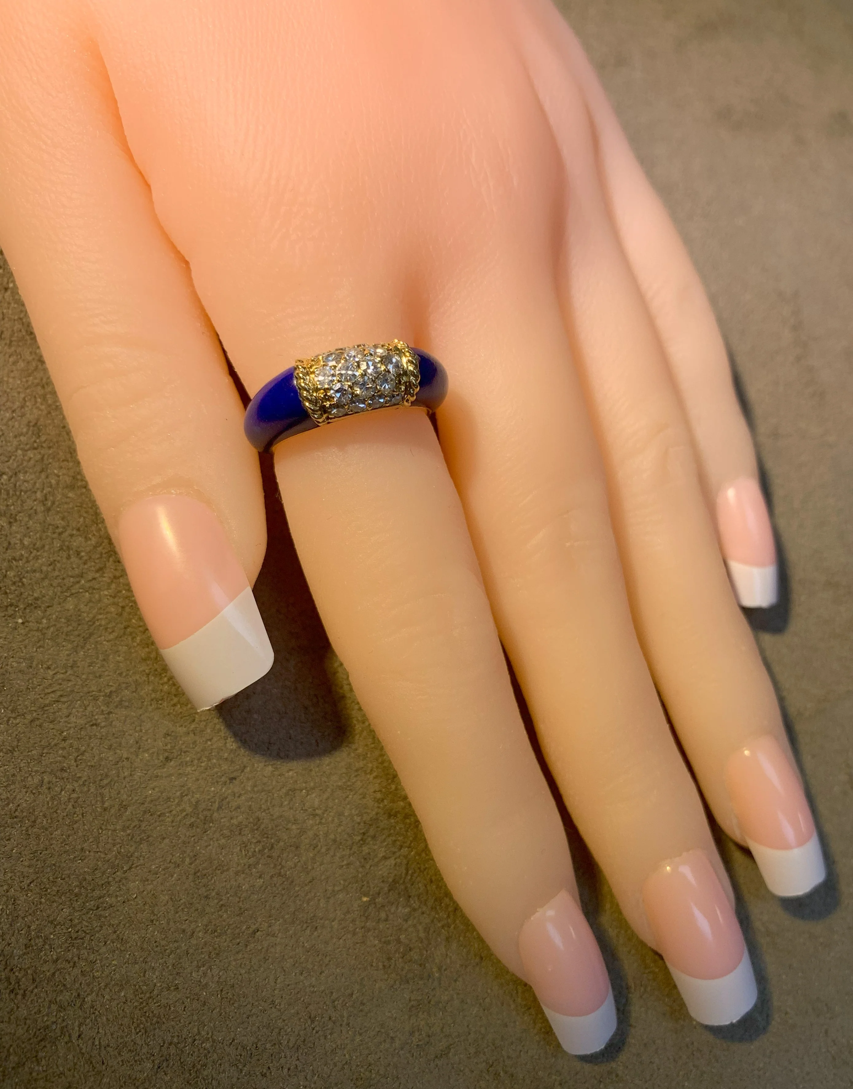 Van Cleef & Arpels Lapis and 5 Row Diamond Stacking Philippine Ring, 18K Yellow