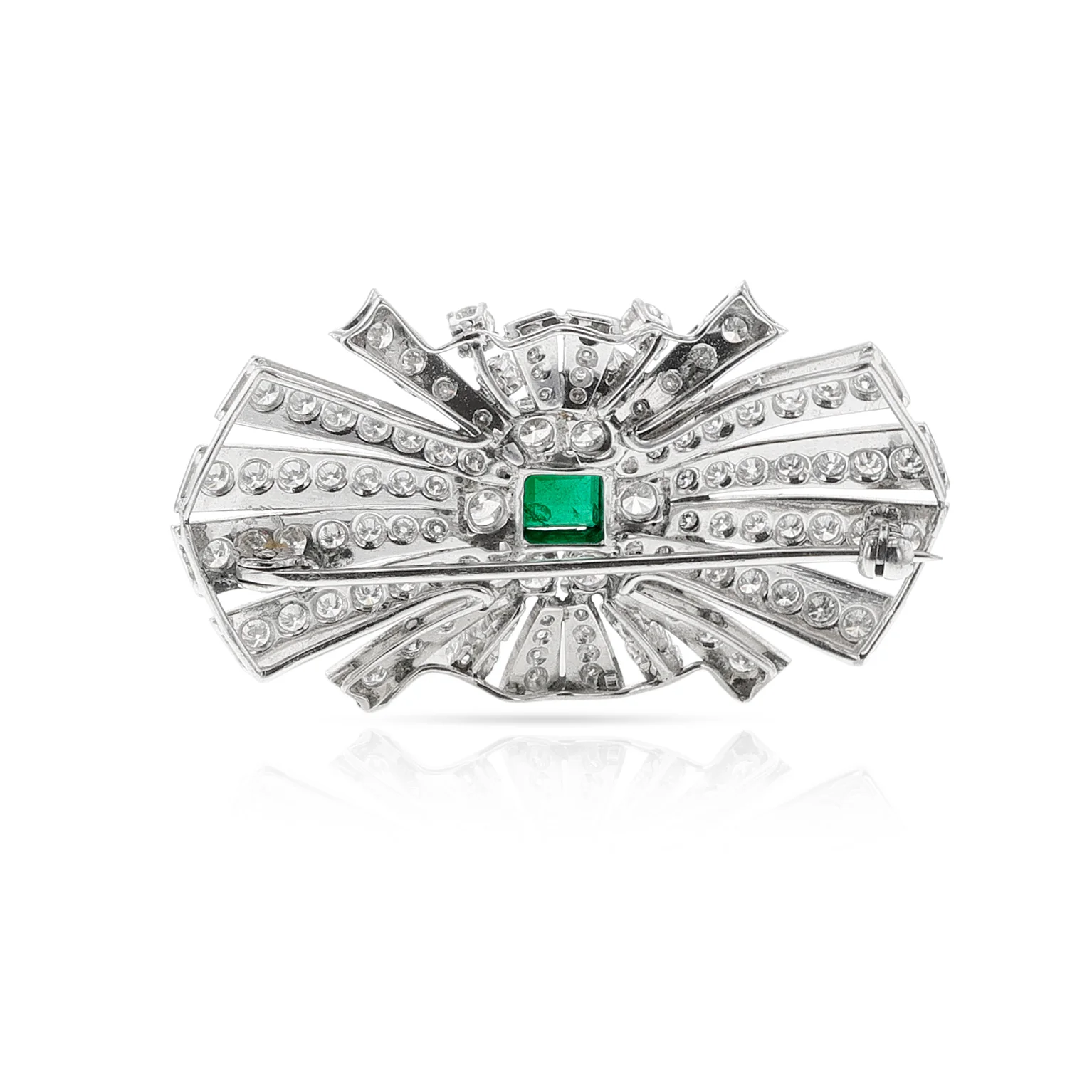 Emerald and Diamond Bow Brooch, Platinum