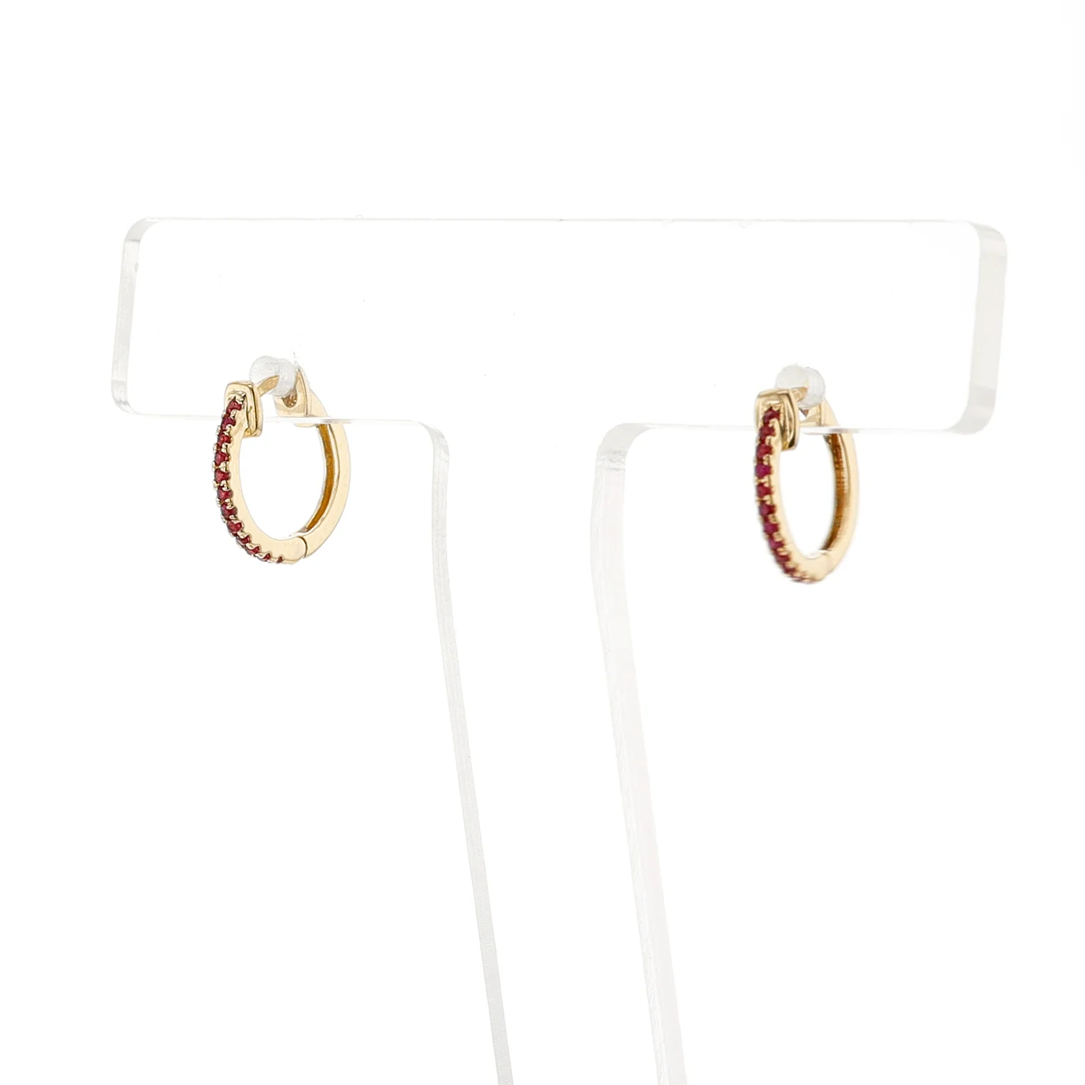 Ruby and Gold Mini Hoop Earrings, 18K
