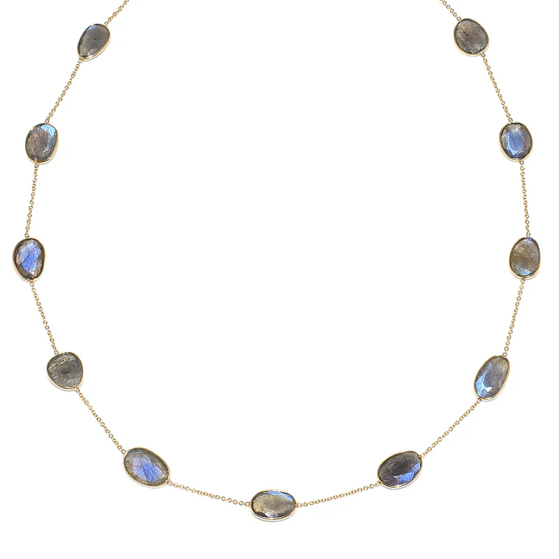 Mixed Cut Large Gemstone Necklace, 18k