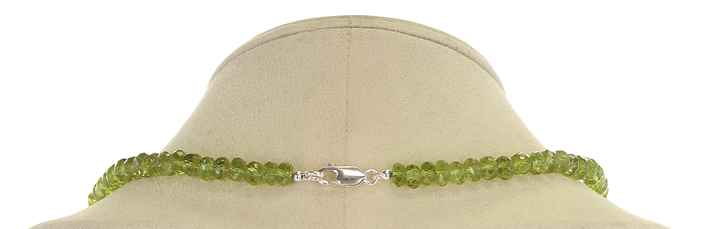 Genuine Faceted 7MM Peridot Beads Necklace- Sterling Silver Clasp